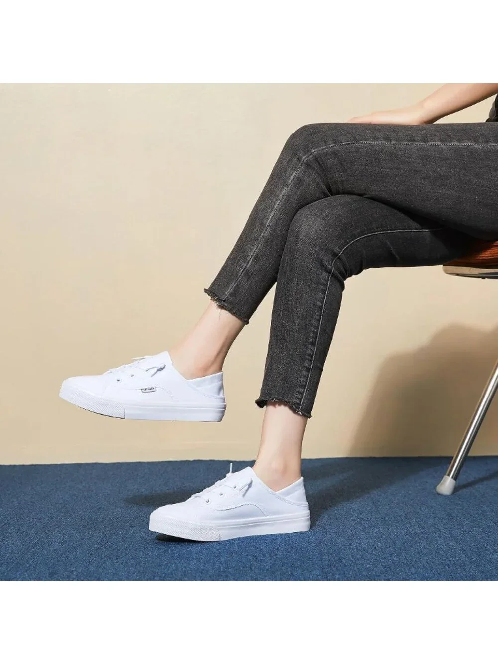 Women's White Round Toe Solid Non Slip Fashion Slip on Loafer Sneaker Shoes